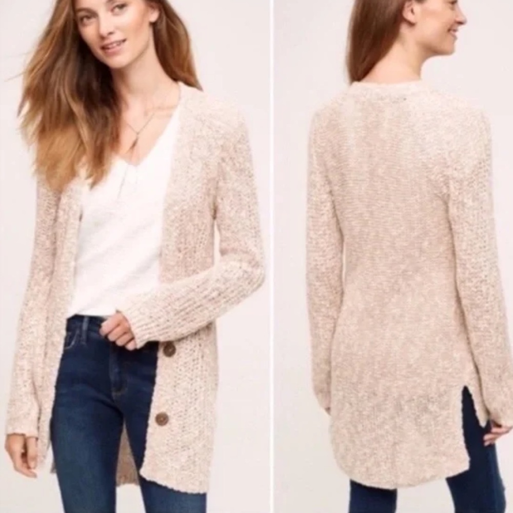 ANTHRO Academia Minimal Cardigan Cozy Cream Pink Sweater MEDIUM